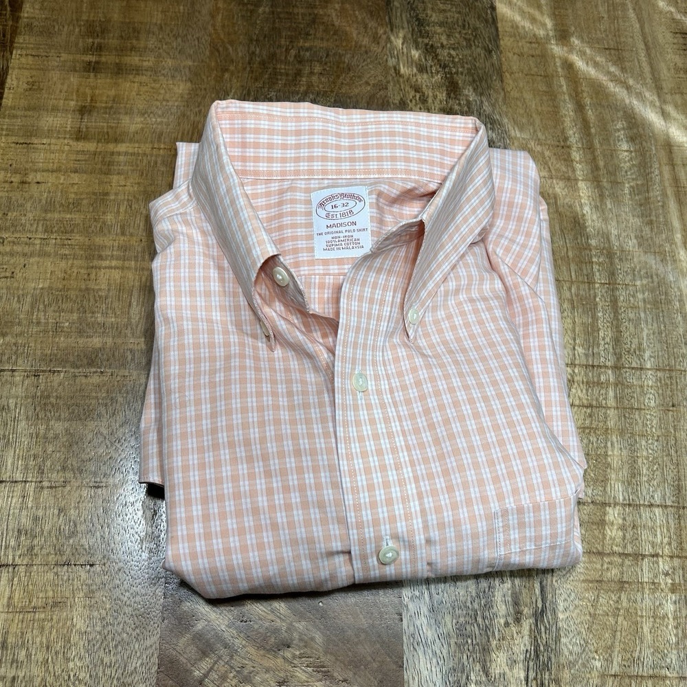 Brooks Brother Orange and White Button Down Shirt Madison 16-32